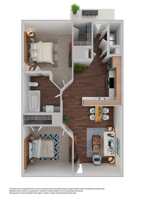 Floor plan for 2 beds, 2 baths, 900 sqft